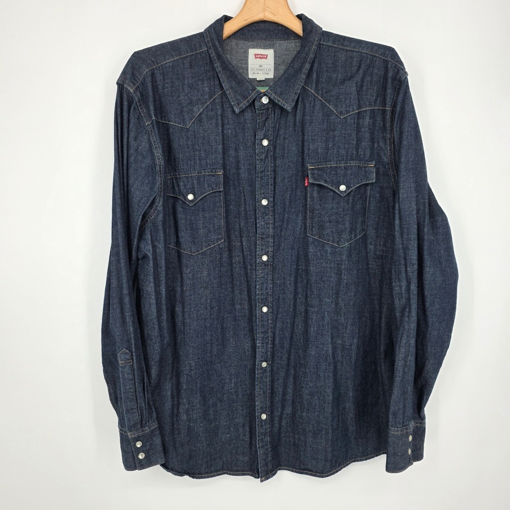 Levis Mens XXXL Western Denim Shirt Indigo Blue Pearl Snap 3LYLW2262 Big & Tall